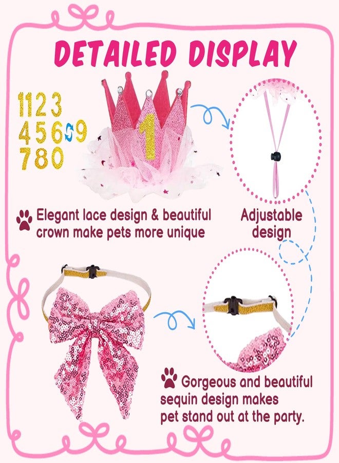Bolake Pink Bowtie Dog Birthday Bandana & Crown Banner for Small Girl Dog Party Supplies - Image 4